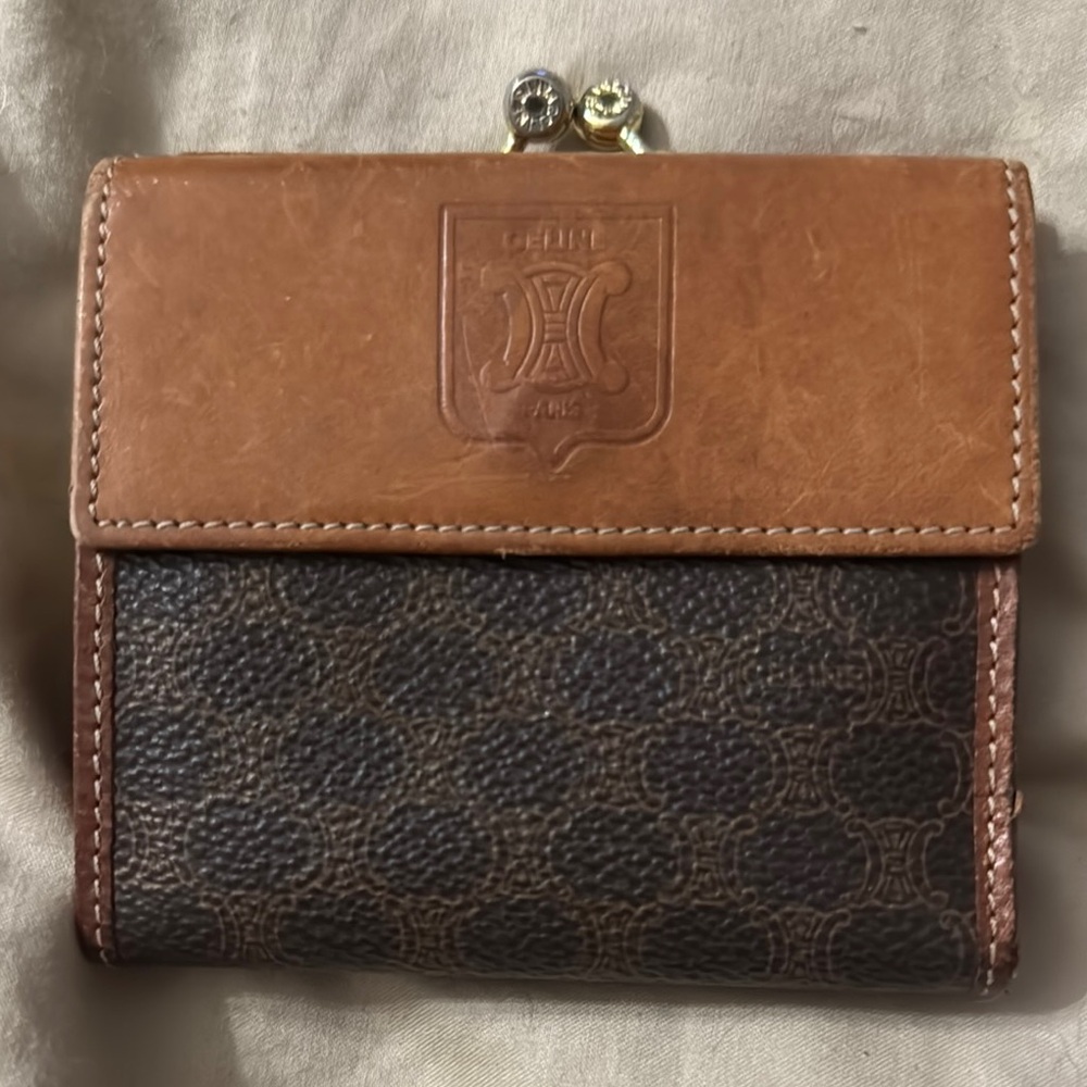 Celine Macadam Vintage Brown and Tan Kisslock Wallet